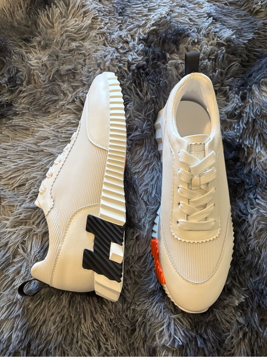Hermes Other - Hermes White Cream Leather & Mesh Sneakers with Black and Orange Accents